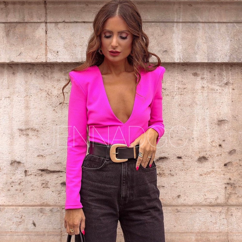 Zara Pink Shoulder Pad Bodysuit NWT